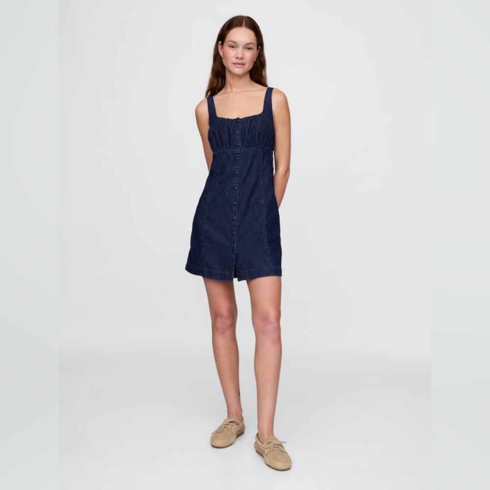 Gap UltraSoft Denim Square Neck Mini Dress-Dark Blue Denim
